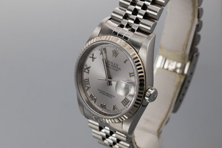 2002 Rolex DateJust 16234 Rhodium Roman Numeral  Dial with Box and Papers