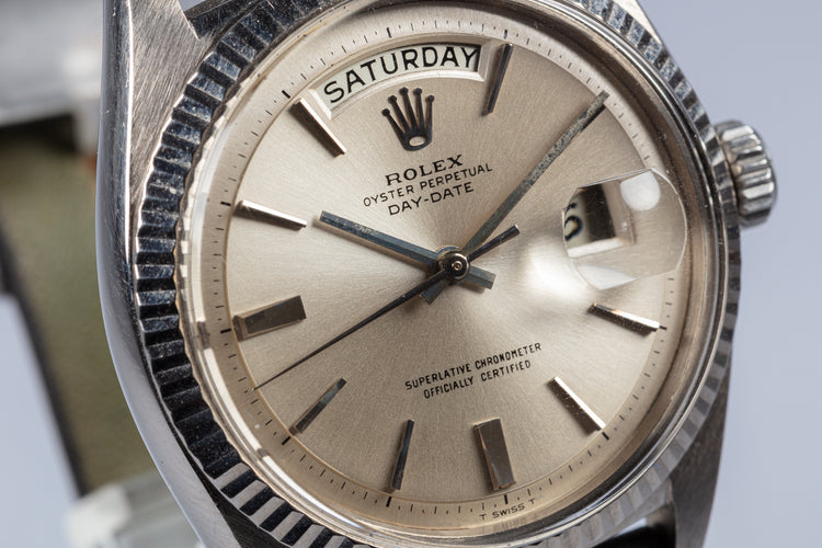 1965 Vintage Rolex 18K WG Day-Date 1803 Silver Door Stop No Lume Dial