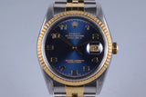 1991 Rolex Two Tone DateJust 16233 Blue Arabic Dial