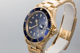 1990 Rolex 18K Submariner 16618 Blue Dial with Service Papers