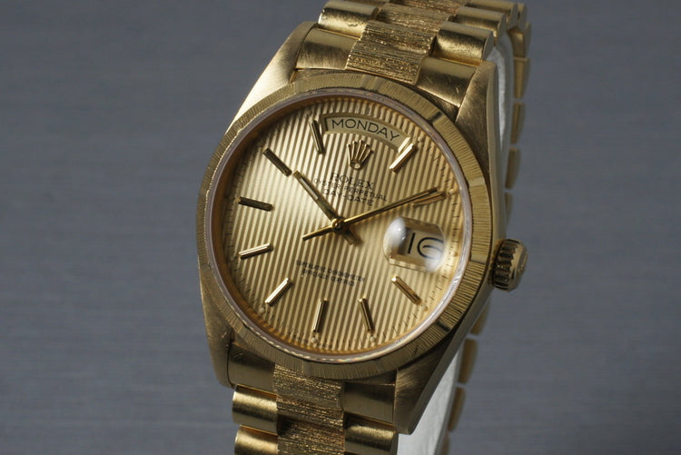 1986 Rolex 18K YG Bark Day-Date 18078 with Tapestry Dial