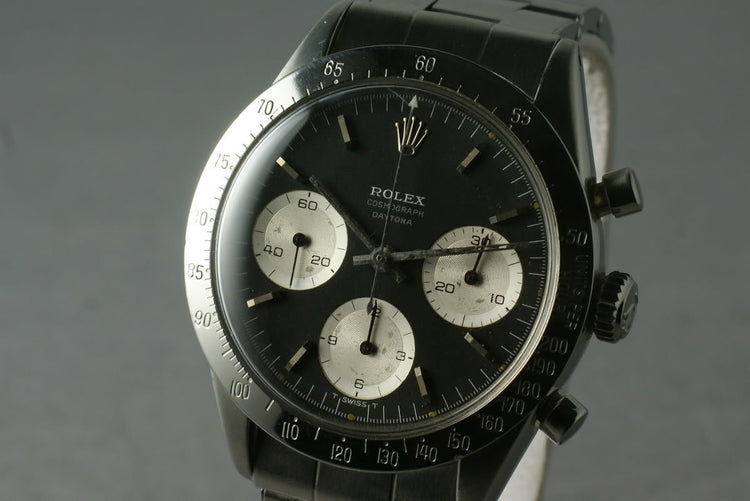 Rolex Daytona 6239 Black Dial with Early Small Daytona with white and silver print.
