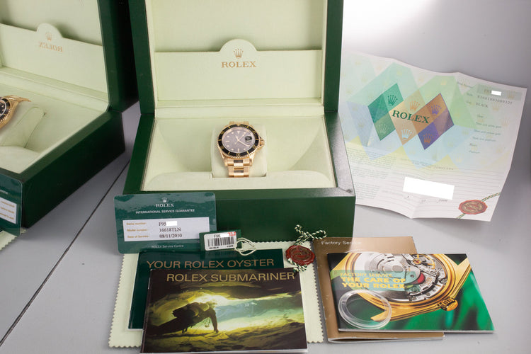 2003 Rolex 18K YG Submariner 16618 T Black Dial with Box, Papers, and Service Papers