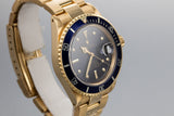 1988 Rolex 18K Gold Submariner 16808 Blue Nipple Dial with Box and Papers