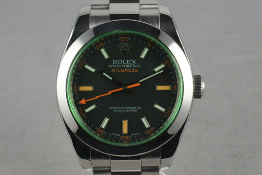 2007 Rolex Milgauss Green 116400GV with Box and Papers
