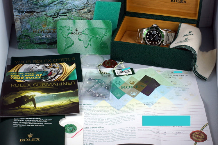2004 Rolex Green Submariner 16610V with Box and Papers (FULL SET)