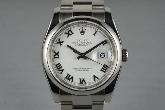 2007 Rolex Datejust 116200 White Roman Dial with Box