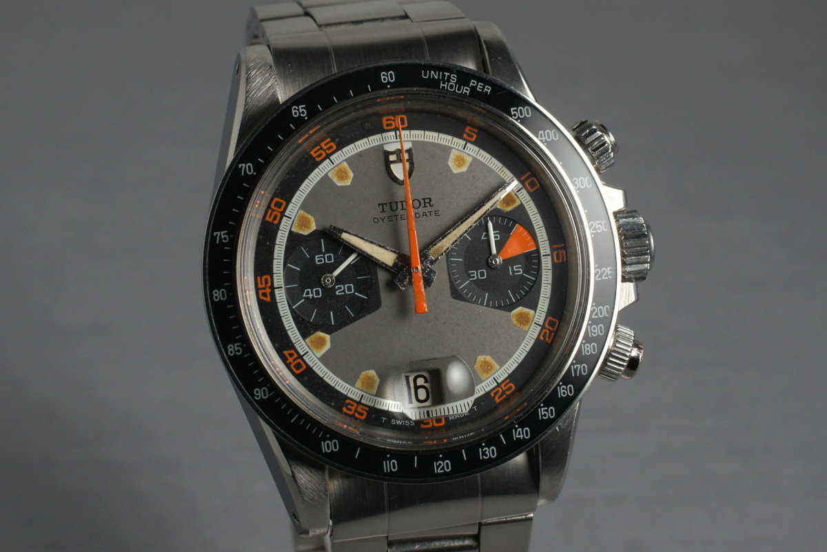 Tudor 7031/0 — Grey Home Plate Dial. · Photo: HQ Milton · © HQ Milton, used with permission · Source: https://hqmilton.com/products/1970-tudor-monte-carlo-7031-0-home-plate-dial-1