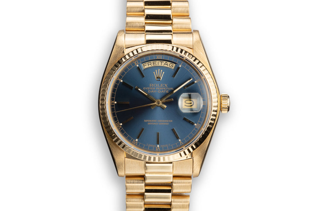 1979 Rolex 18K YG Day-Date 18038 Blue Dial with Box and Papers