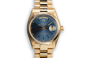 1979 Rolex 18K YG Day-Date 18038 Blue Dial with Box and Papers