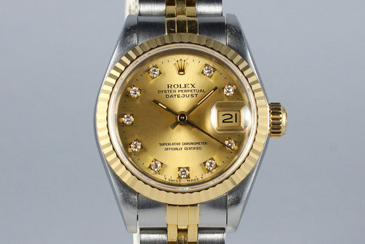 1991 Rolex Ladies Two Tone DateJust 69173 Factory Diamond Champagne Dial