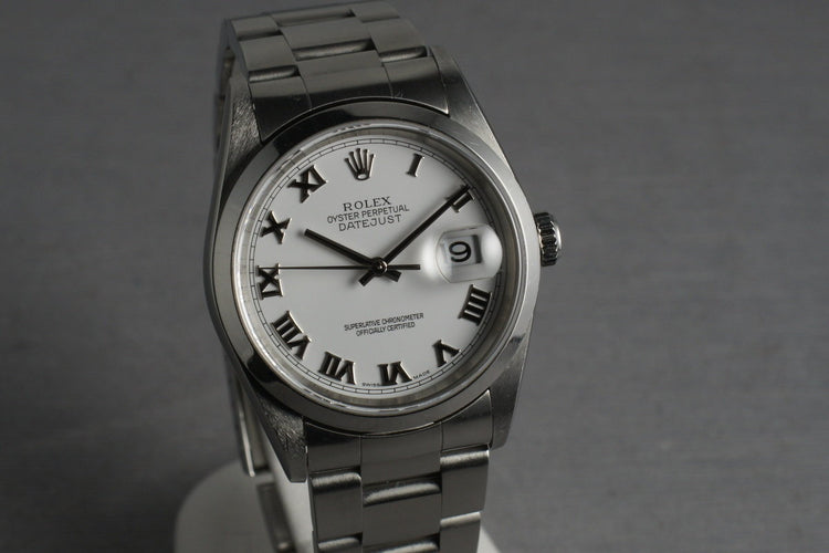 Rolex Stainless Steel Datejust  16200 White Roman Dial