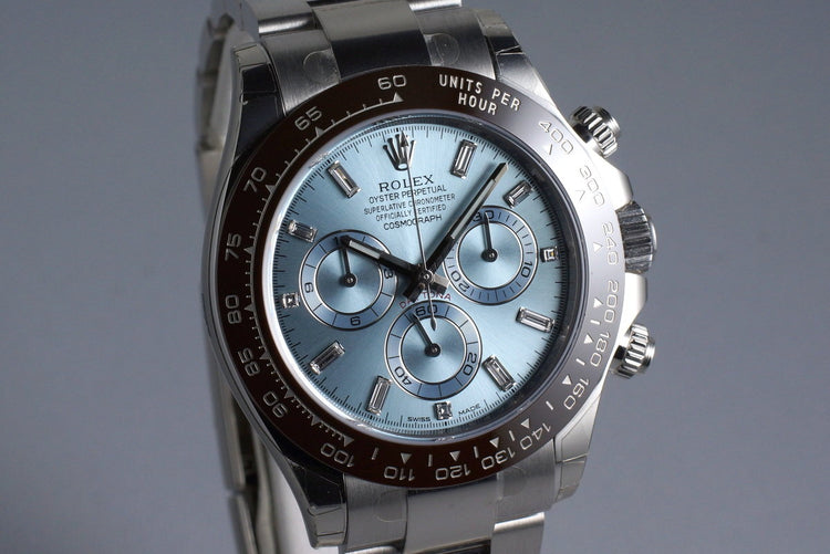 2016 Rolex Platinum Daytona 116506 Factory Glacier Blue Diamond Dial with Box and Papers