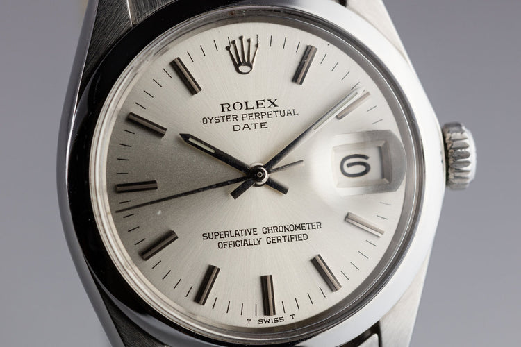 1972 Rolex Date 1500 with No Lume Silver Dial