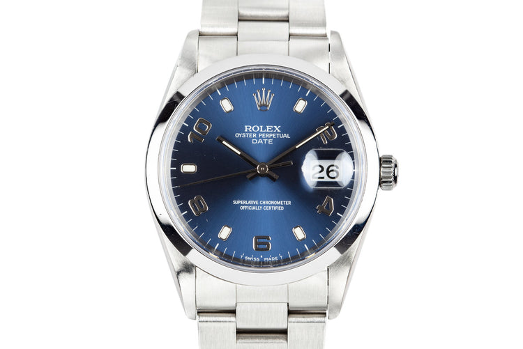 1997 Rolex Date 15200 Blue Arabic Dial with Box and Papers