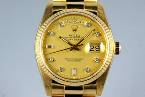 1984 Rolex YG Day-Date 18038 Factory Champagne Diamond Dial with Box and Papers