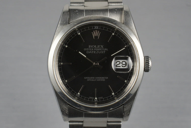 2001 Rolex DateJust 16200 Black Dial with Box  Papers
