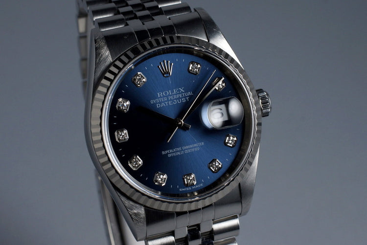 1999 Rolex DateJust 16234 with Factory Blue Diamond Dial