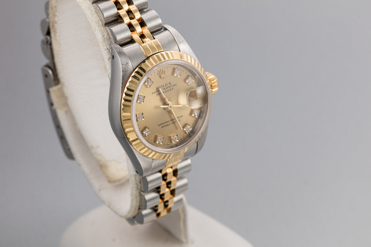 1990 Rolex Two Tone Ladies DateJust 69173 Champagne Diamond Dial