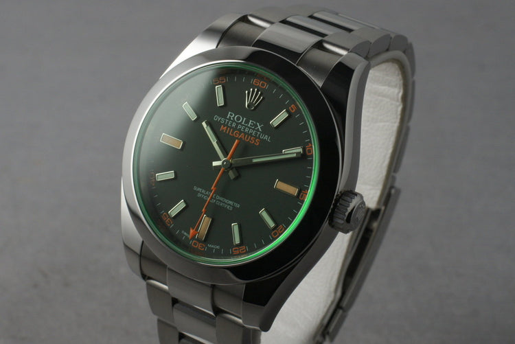 2013 Rolex Green Milgauss 116400V with Box and Papers