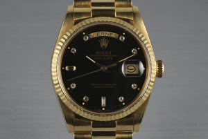 1985 Rolex President 18038 with Black Diamond Dial and Box & Papers