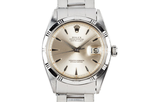 1960 Rolex DateJust 1603 SWISS Only Silver Dial with Rare Engine Turned Bezel