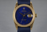 1984 Rolex YG Datejust 16018 with Lapis Dial