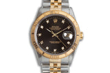 1991 Rolex18k/SS DateJust Thunderbird 16263 with Black Diamond Dial with Hangtag