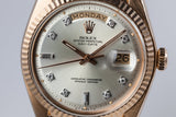 1972 Rolex Rose Gold Day Date 1803 Factory Diamond Silver Dial