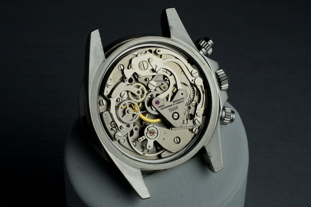 Tudor 7032/0 — Tropical Home Plate Dial. The photographed specimen has an older relume disclosed by the dealer. · Photo: HQ Milton · © HQ Milton, used with permission · Source: https://hqmilton.com/products/1970-tudor-monte-carlo-7032-0-tropical-home-plate-dial