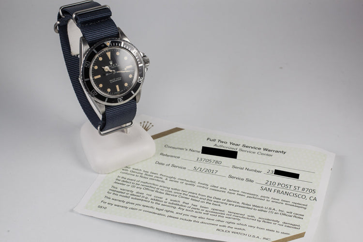 1968 Rolex Submariner 5513 with Rolex Service Papers