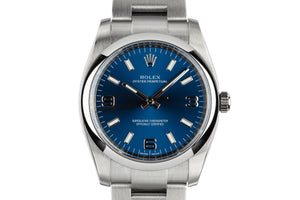 2017 Rolex Oyster Perpetual 114200 with Blue 3 6 9 Dial