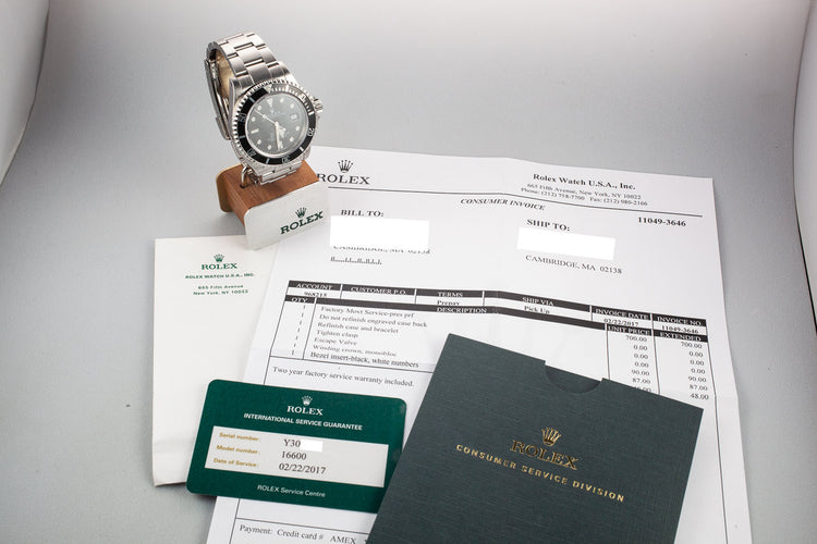 2002 Rolex Sea-Dweller 16600 with Box and Papers and Service Papers