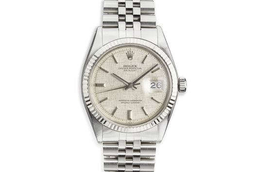 1973 Rolex DateJust 1601 with No Lume Silver Linen Dial