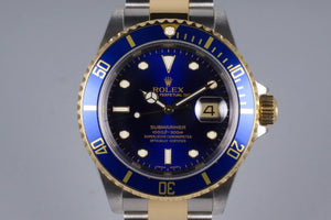 2005 Rolex Two Tone Blue Submariner 16613 with Box and Papers