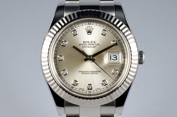 2009 Rolex Datejust II 116334 Factory Silver Diamond Dial with Box and Papers