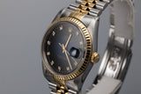 1990 Rolex Two Tone DateJust 16233 Blue Vingette Diamond Dial with Box and Papers