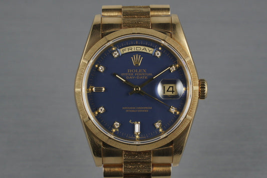 1989 Rolex Bark Day Date Ref: 18248 with Factory Blue Diamond Dial