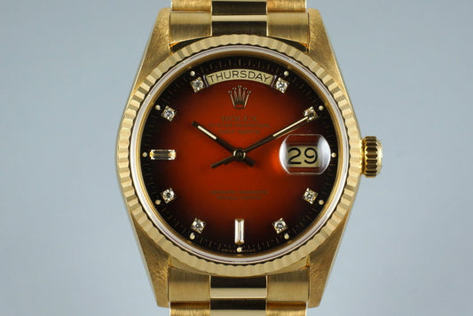 1982 Rolex YG Day Date 18038 Factory Diamond Vignette Dial