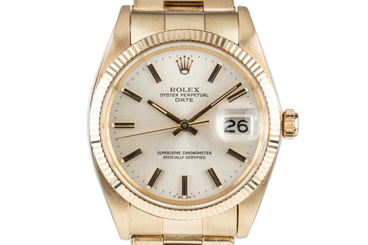 1980 Rolex 14K YG Date 1503 Silver Dial with Box