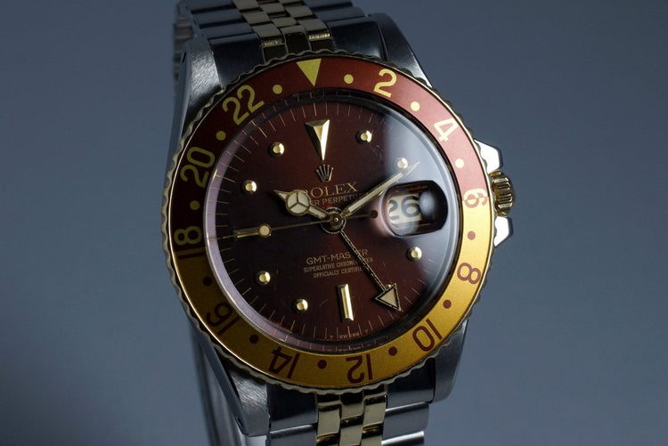 1972 Rolex Two Tone GMT 1675 Root Beer Dial with RSC Papers