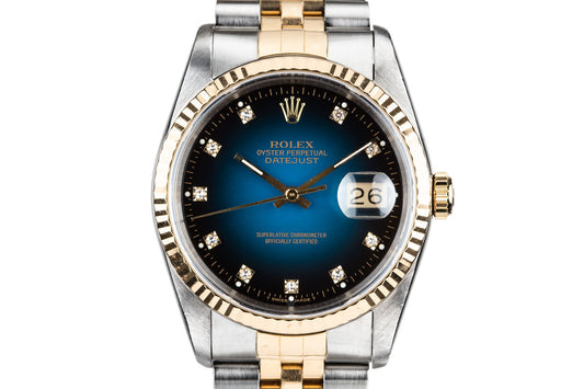 1990 Rolex Two Tone DateJust 16233 Blue Vingette Diamond Dial with Box and Papers