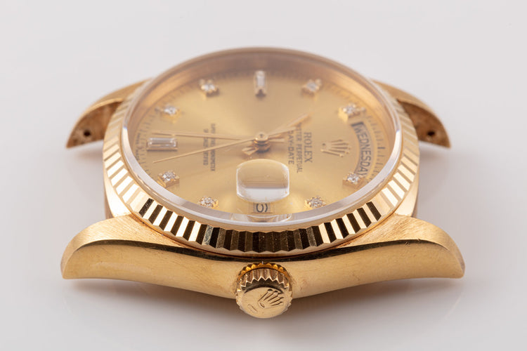 1988 Unpolished Rolex 18K YG Day-Date 18038 with Metallic Gold Diamond Dial