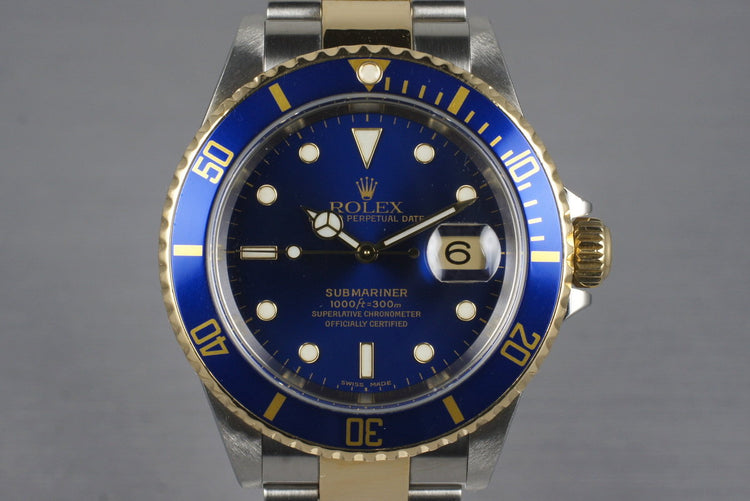 2003 Rolex Two Tone Blue Submariner 16613 with Box and Papers