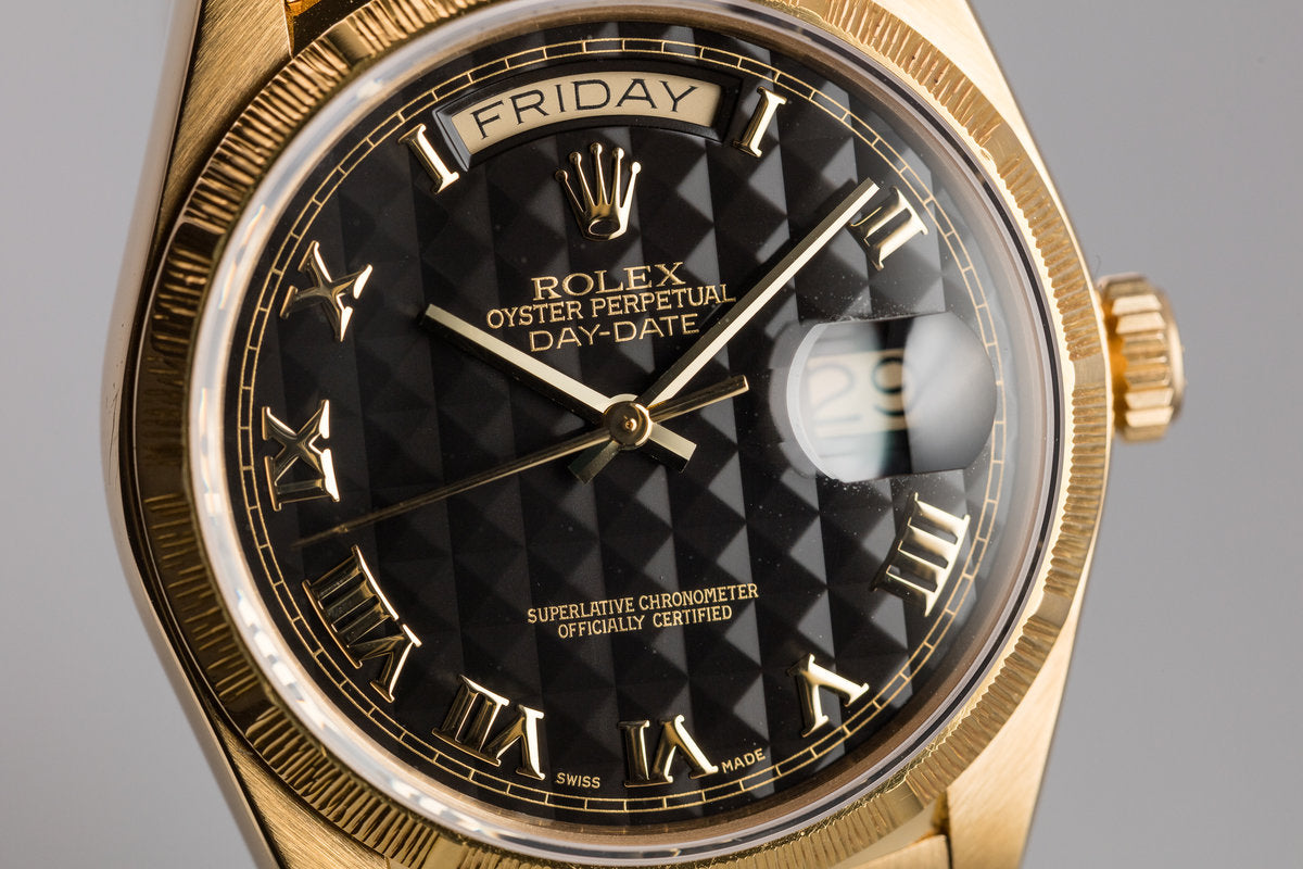 HQ Milton - 1986 Rolex 18K YG Bark Day-Date 18078 Black Pyramid