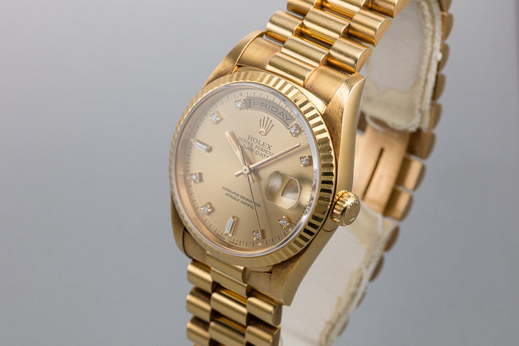 1991 Rolex 18K YG Day-Date 18238 Champagne Diamond Dial with Papers