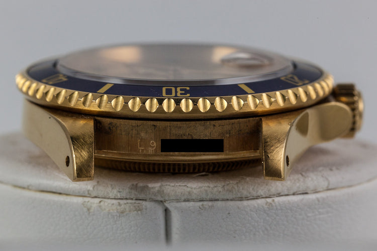 1990 Rolex YG Submariner 16618 Gold Tiffany & Co. Dial with Sapphire and Diamonds