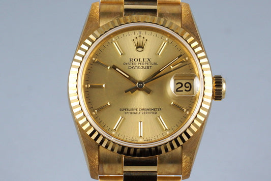 1991 Rolex YG MidSize Datejust 68278 with Box and Papers