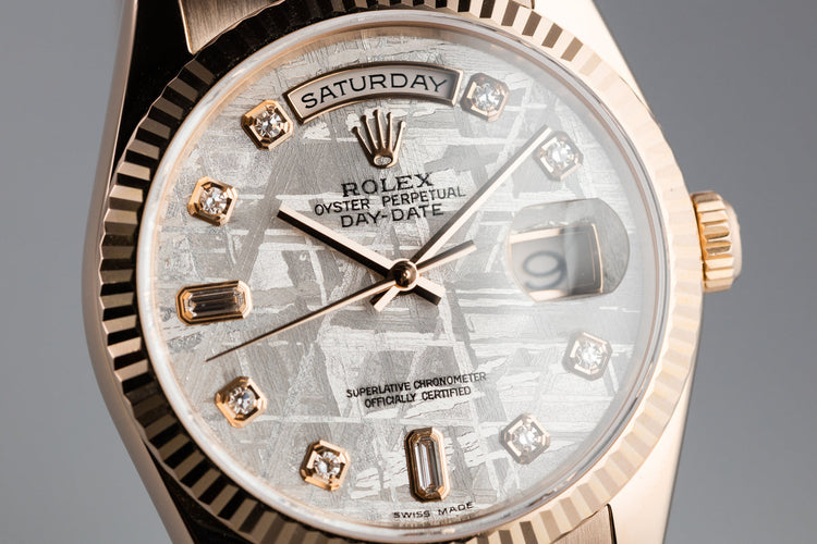 2005 Rolex 18K Rose Gold Day-Date118235 Diamond Meteorite Dial with Box and Papers