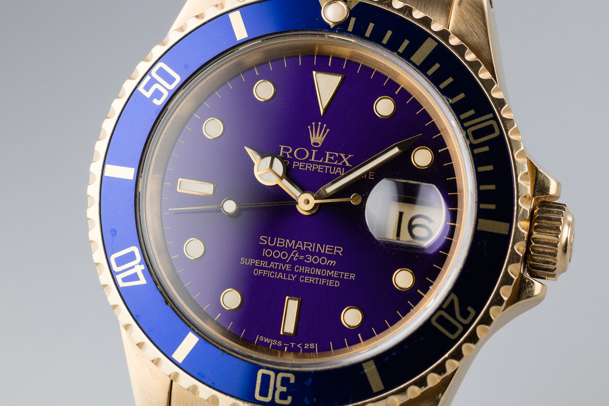 HQ Milton - 1989 Rolex 18K YG Submariner 16618 Purple Dial